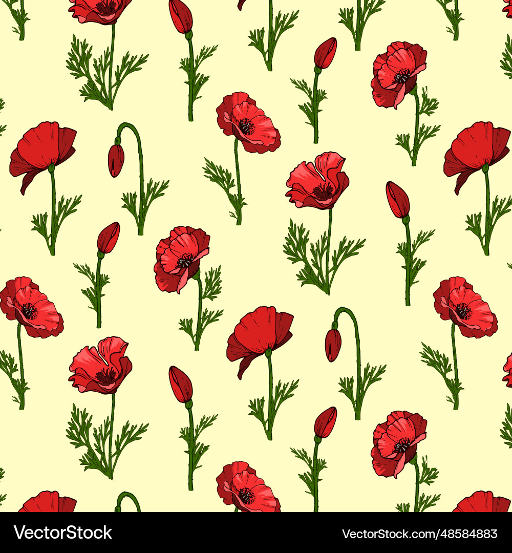 Red poppies in a pattern Red poppies in a pattern Vector Image