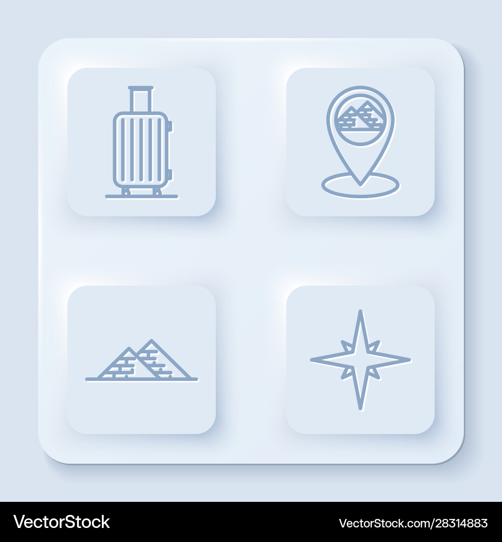 Set line suitcase for travel map pointer Set line suitcase for travel map pointer vector image