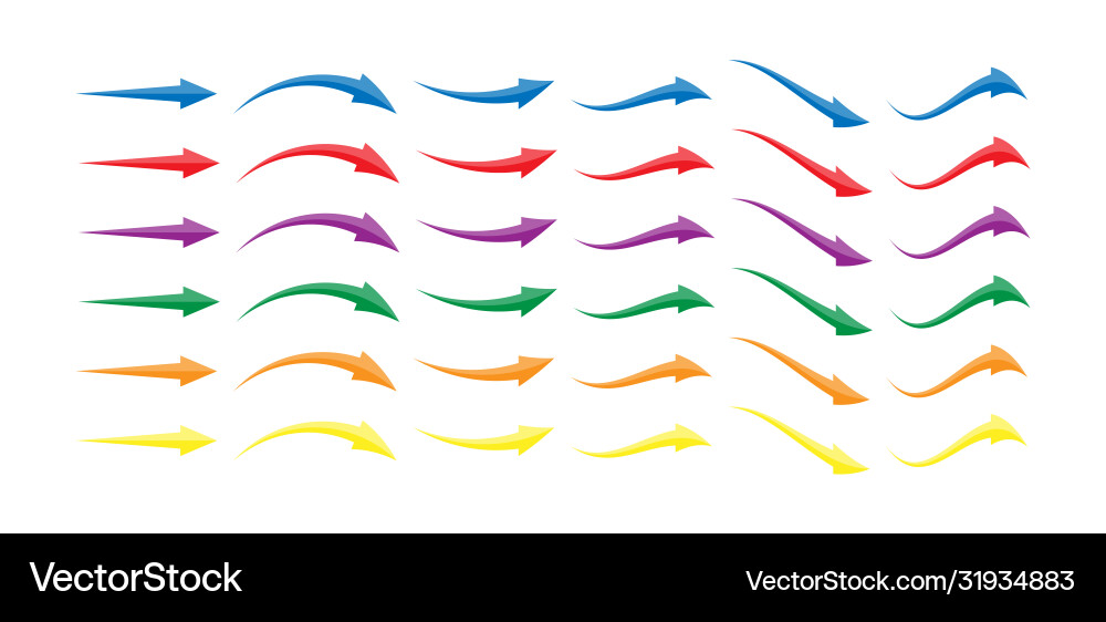 Set multi-colored arrows different shapes Set multi-colored arrows different shapes vector image