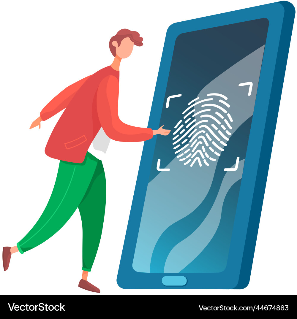 Smartphone app with fingerprint scanner on touch Smartphone app with fingerprint scanner on touch Vector Image