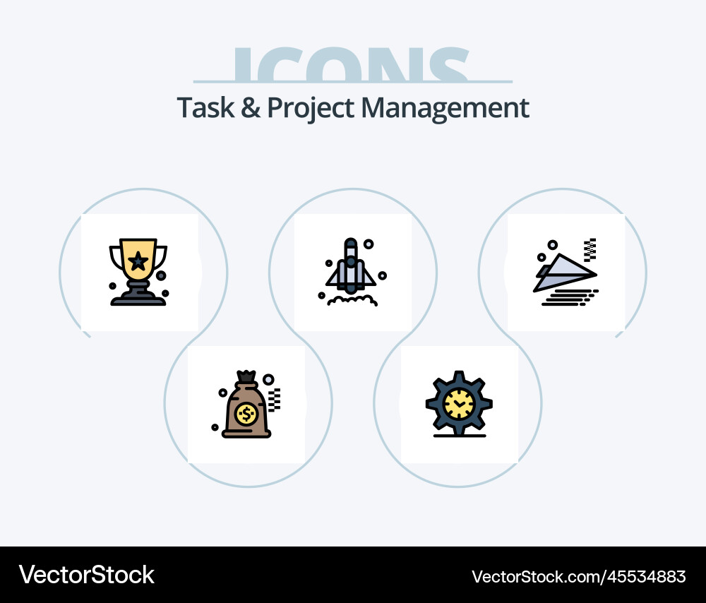 Task and project management line filled icon pack Vector Image