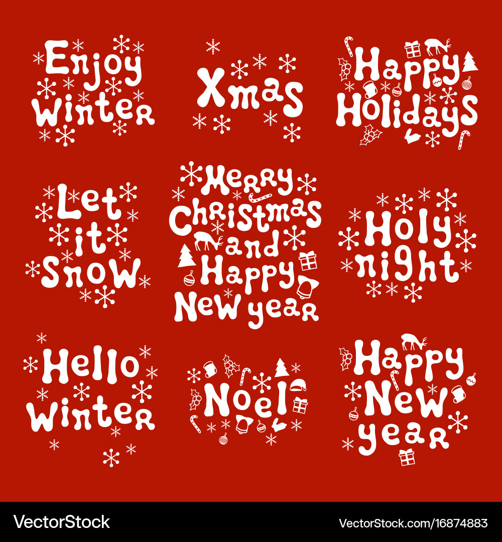 Weihnachten und neues Jahr Kalligraphie Sätze Set Vektorbild