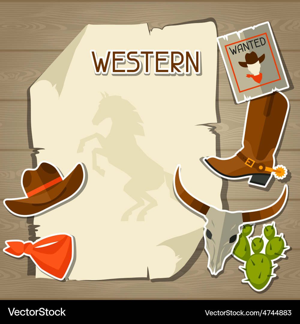 Wild west background with cowboy objects Vector Image