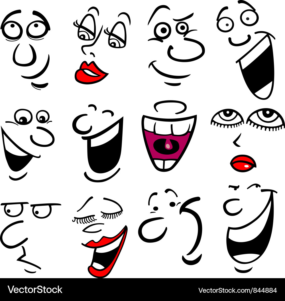 Cartoon Faces - Diverse Emotions Vector Image