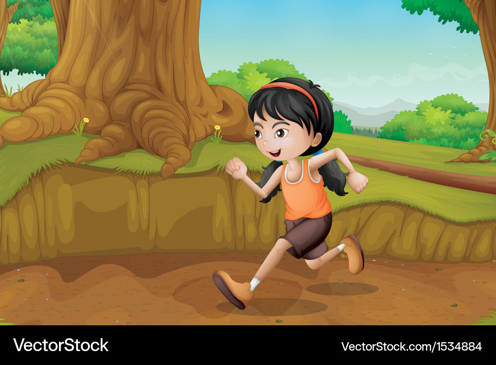 Child Running in Forest Vector Image
