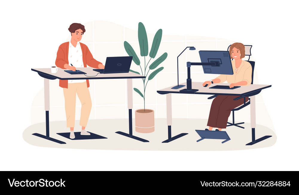 Ergonomic Workplace - Man & Woman Vector Image