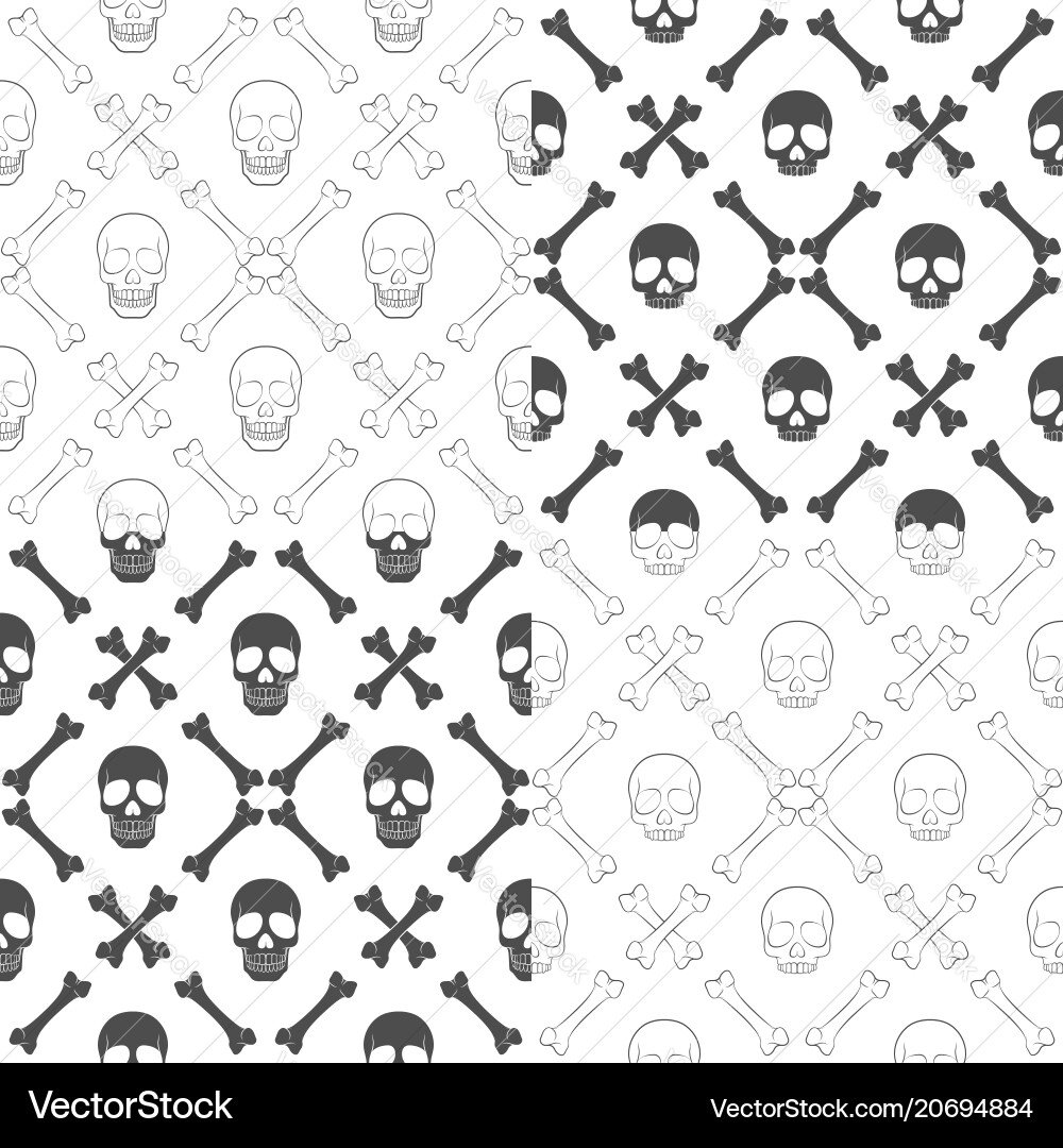 Set of seamless patterns with skull and bones vector image