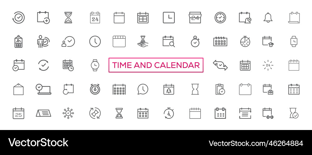 Time and clock calendar timer line icons Time and clock calendar timer line icons vector image