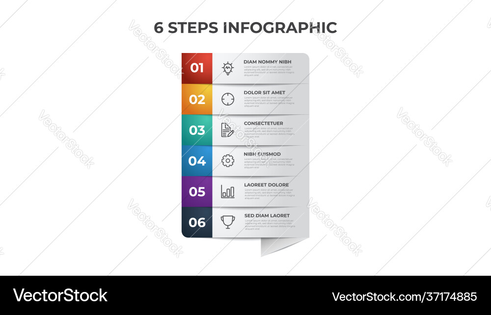 6 list steps row layout diagram with number 6 list steps row layout diagram with number vector image