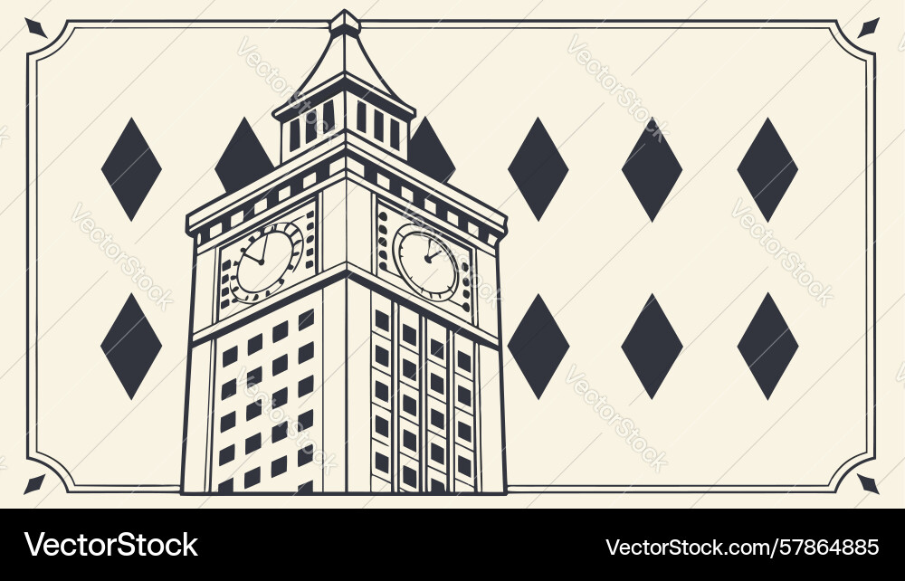 Big ben clock tower with diamond pattern frame Vector Image