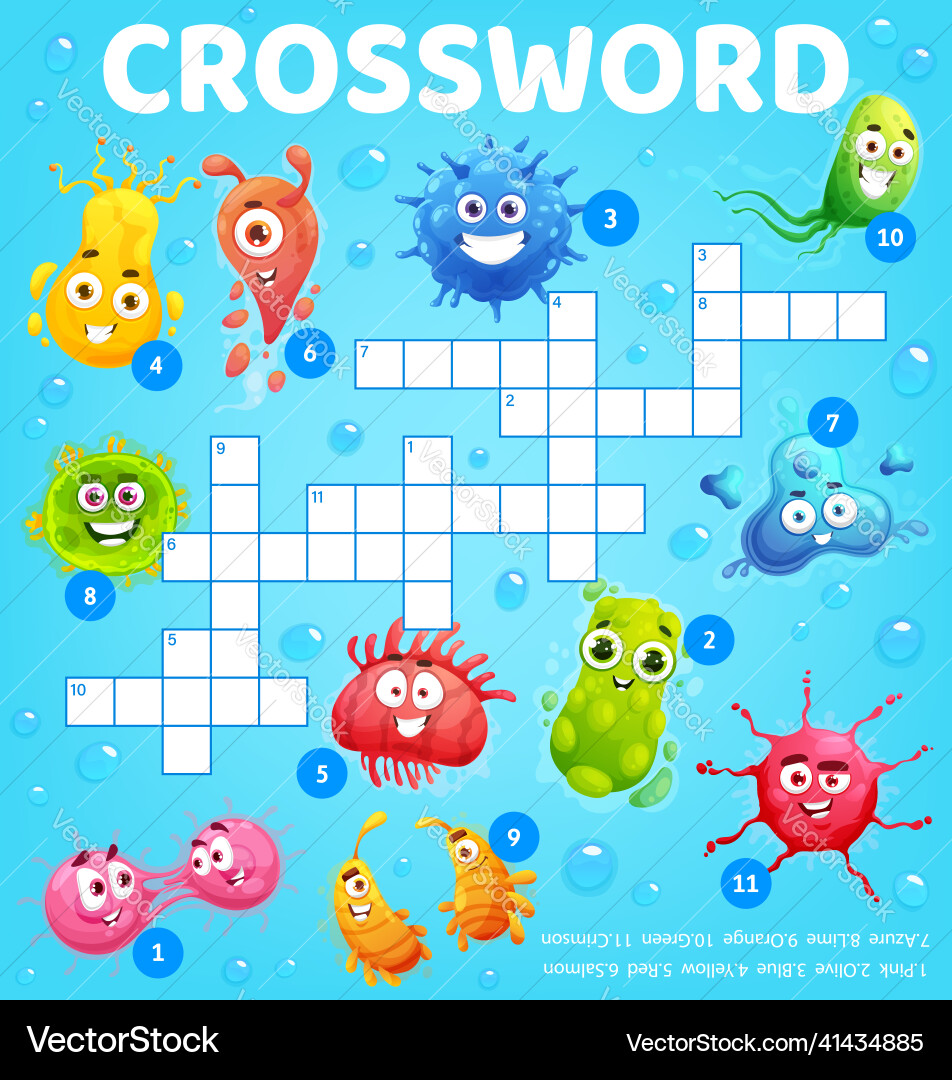 Cartoon microbes viruses crossword worksheet Cartoon microbes viruses crossword worksheet vector image