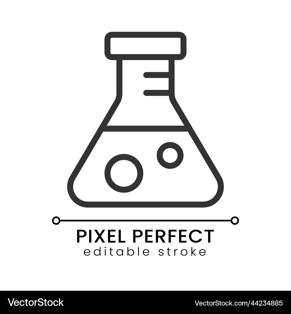 Conical flask pixel perfect linear icon Conical flask pixel perfect linear icon Vector Image