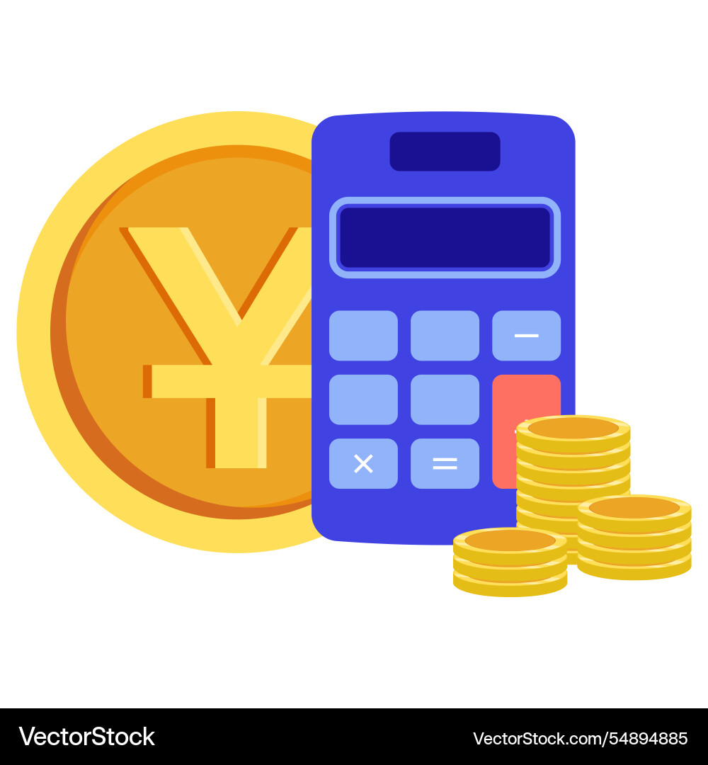 Isolated calculator with stack of gold coins Vector Image