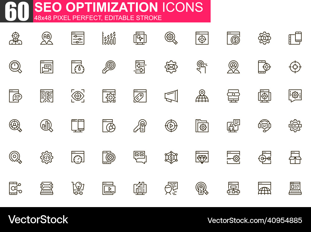 Seo optimization thin line icon set web analytics Seo optimization thin line icon set web analytics vector image