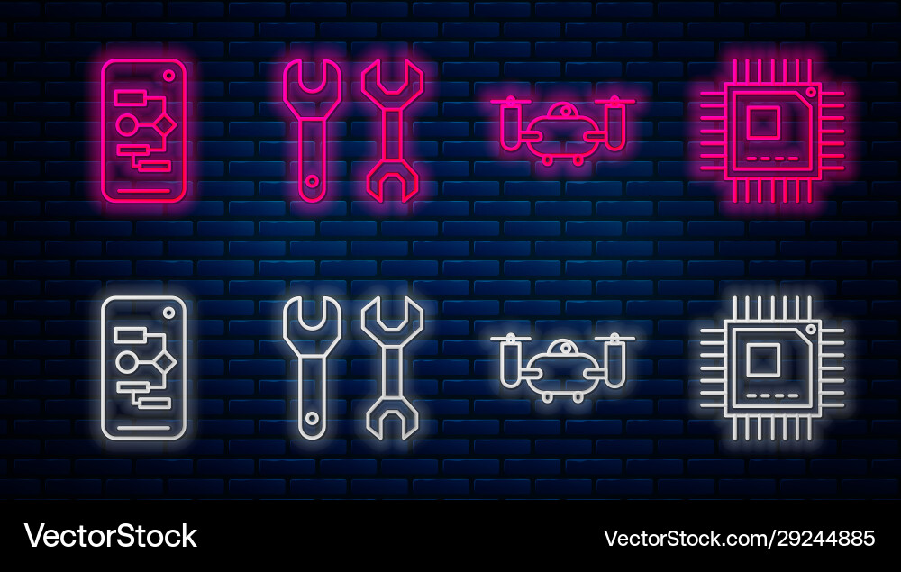 Set line spanner drone flying with action camera vector image