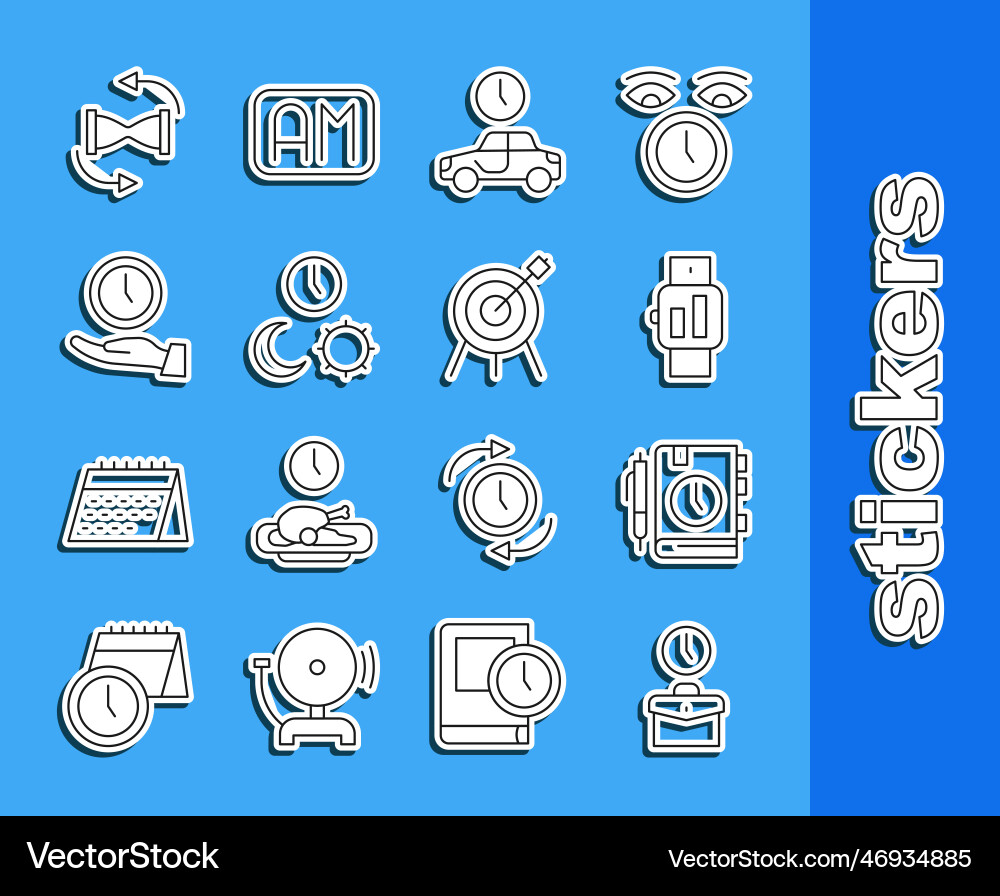 Set line work time daily paper notepad Vector Image