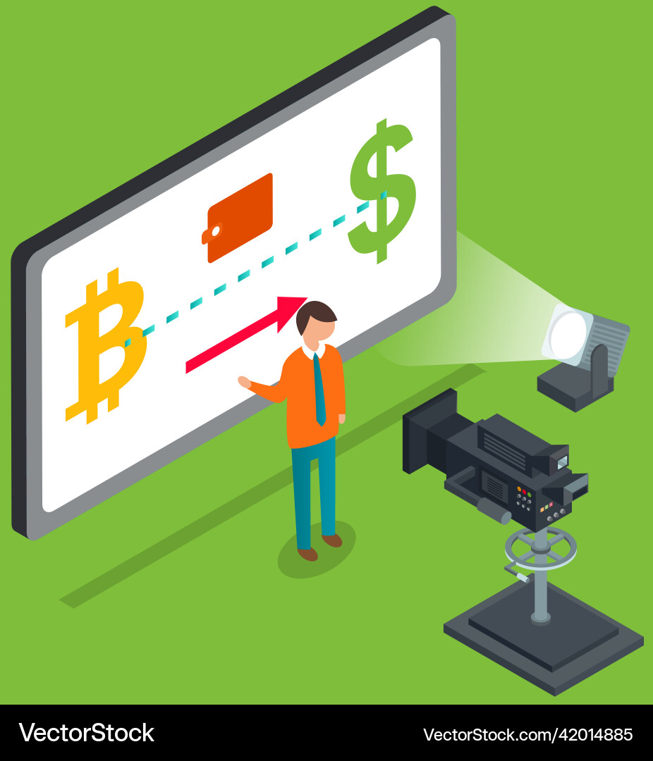 Shooting presentation on converting bitcoin Shooting presentation on converting bitcoin vector image