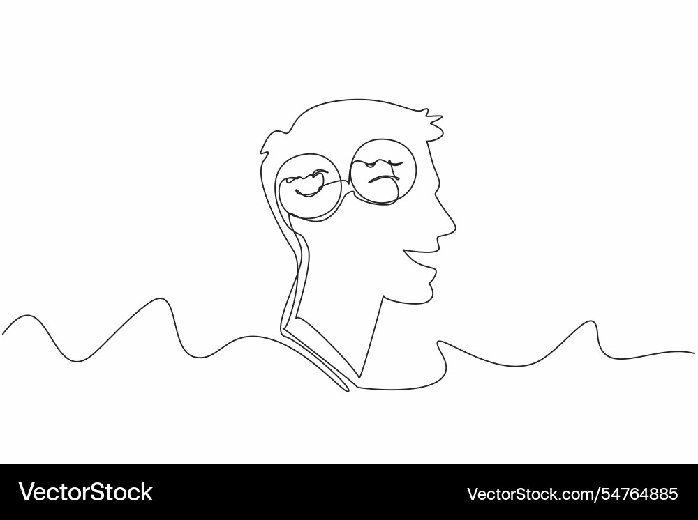 Single continuous line drawing a head containing vector image
