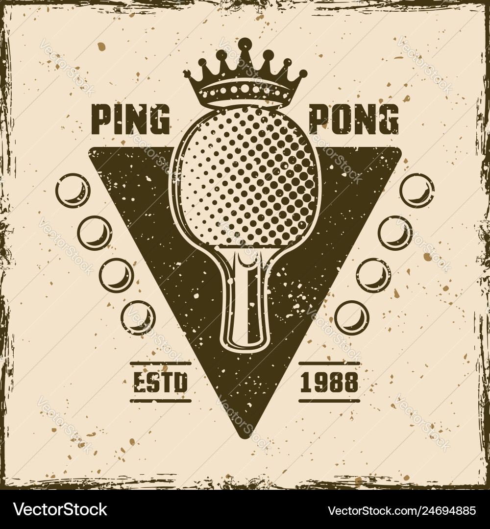 Vintage Ping Pong Badge mit Krone Vektorbild