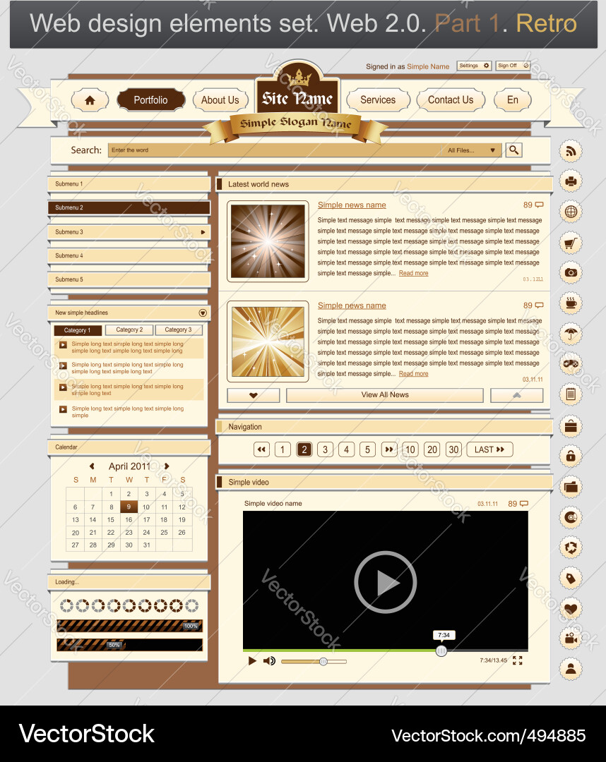 Web design set retro 1 vector image