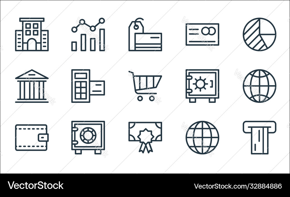 Banking and finance line icons linear set quality Banking and finance line icons linear set quality Vector Image