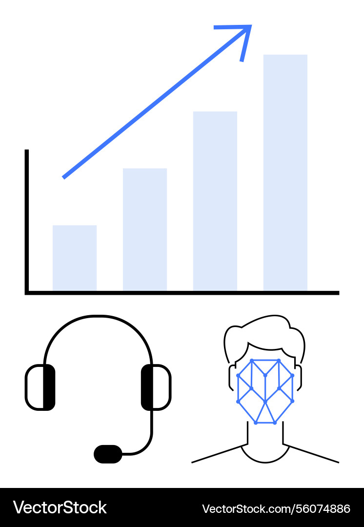 Data-driven customer support with growth and face Data-driven customer support with growth and face vector image