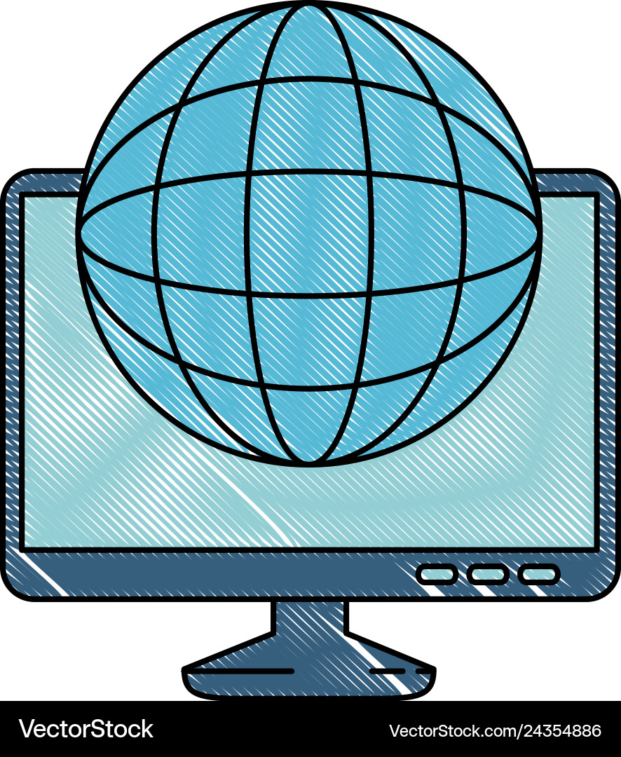 Monitor computer with planet Monitor computer with planet Vector Image