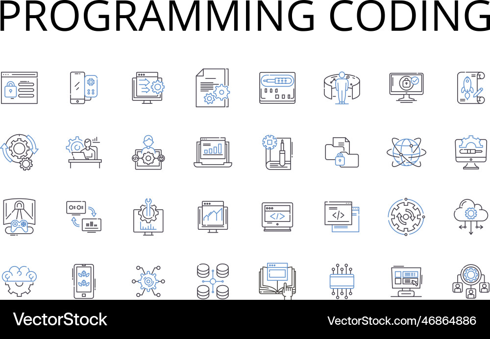 Programming coding line icons collection writing Programming coding line icons collection writing Vector Image