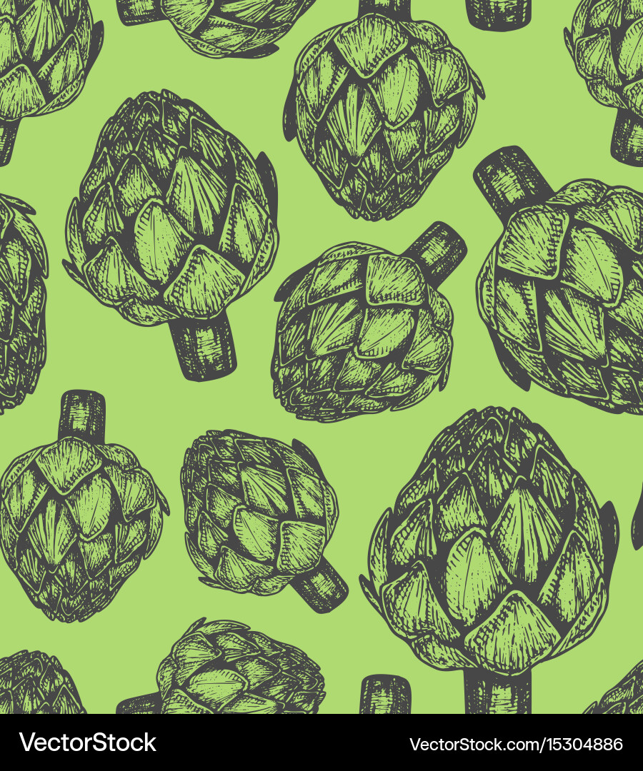 Seamless pattern with artichoke sketch style vector image