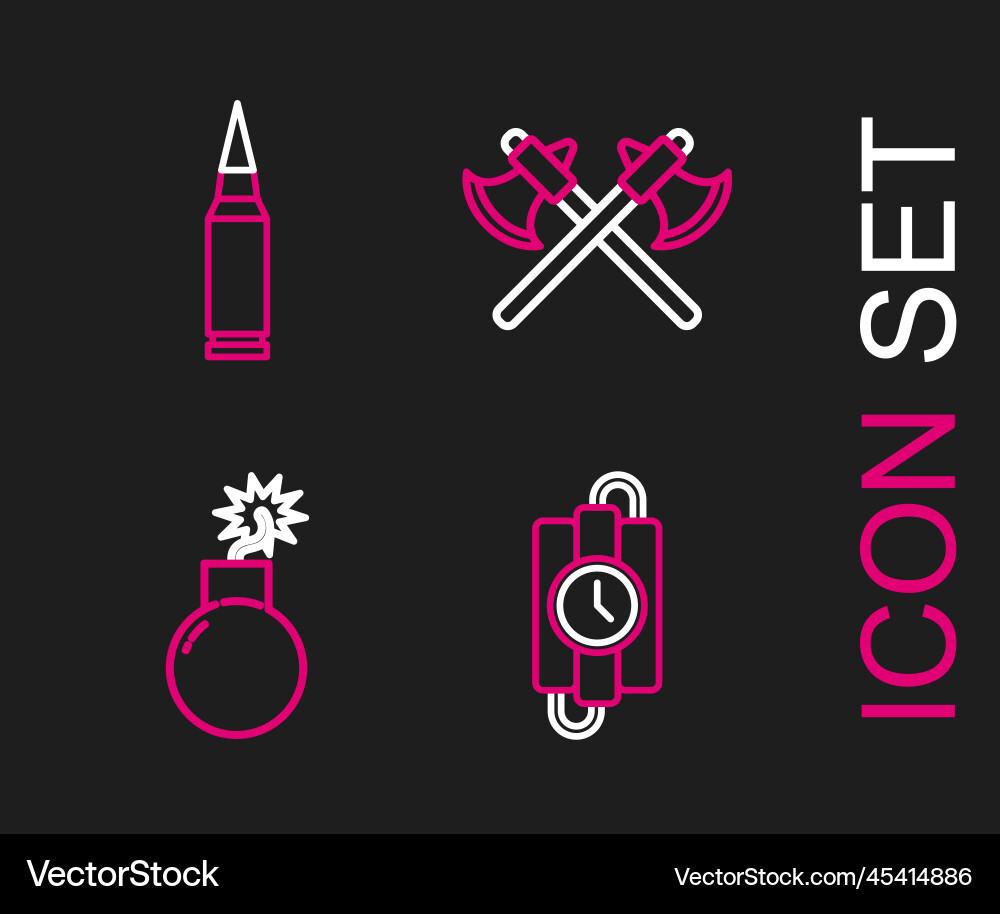 Set line dynamite stick and timer clock bomb Set line dynamite stick and timer clock bomb vector image