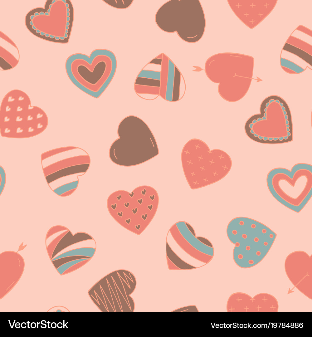 Simple seamless colorful retro pattern with hearts vector image