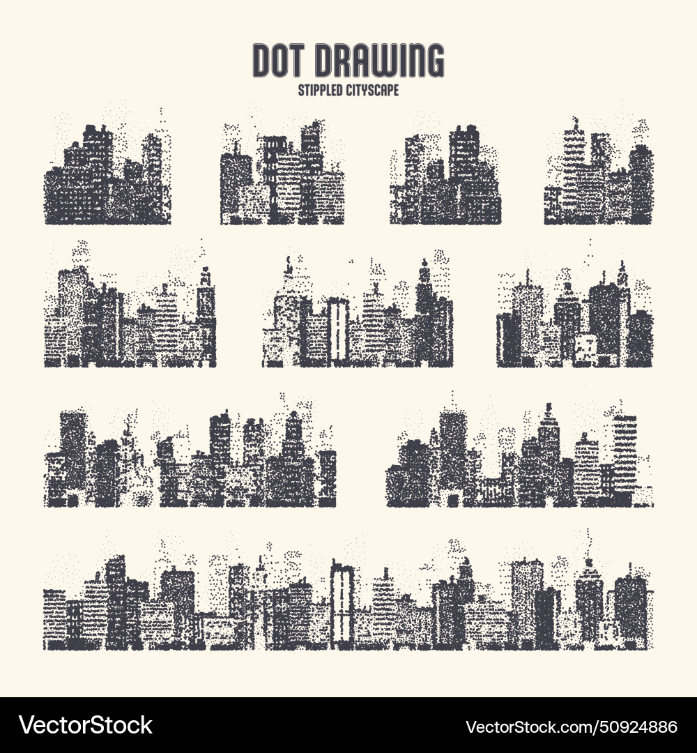 Stippled Stadt Silhouettes Stadtlandschaft Stadt Skyline Stippled Stadt Silhouettes Stadtlandschaft Stadt Skyline vektorbild