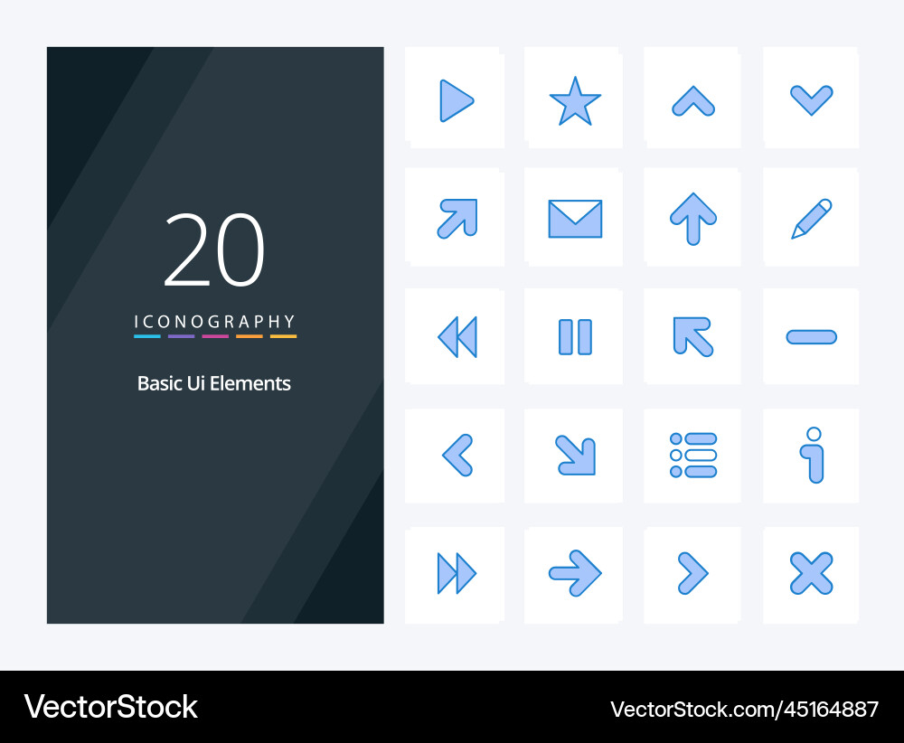 20 basic ui elements blue color icon vector image