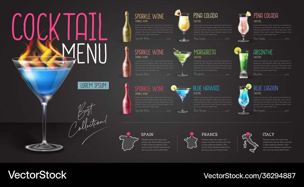 Cocktail menu design with realistic Cocktail menu design with realistic vector image