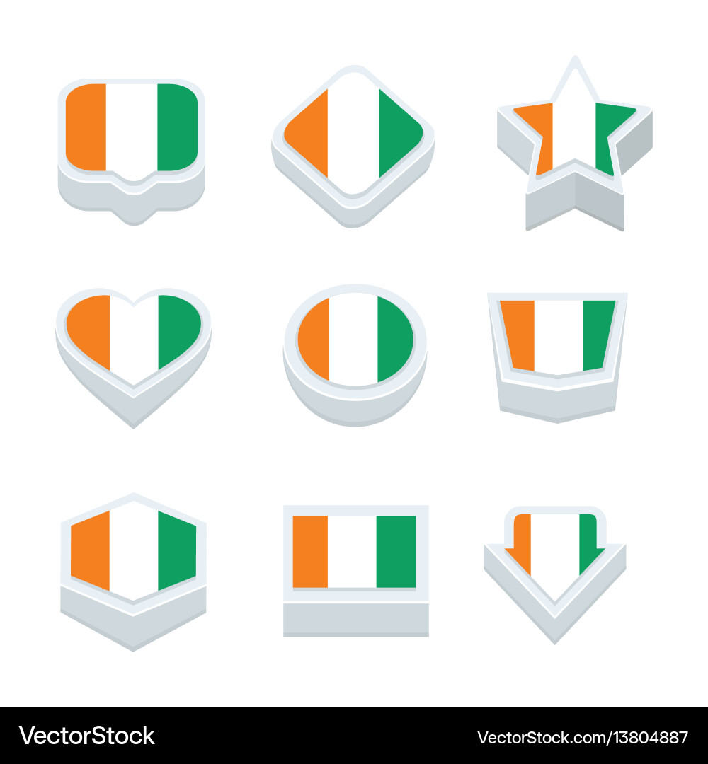 Cote divoire flags icons and button set nine Vector Image