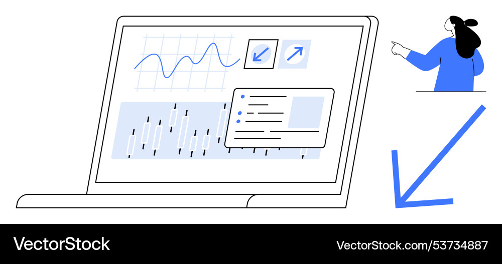 Data analysis on laptop screen with graphs Vector Image