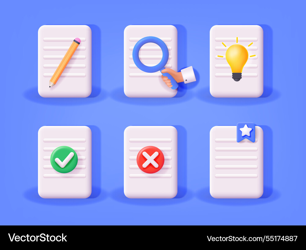 Dateien 3d big set document file icons search pen Dateien 3d big set document file icons search pen vektorbild