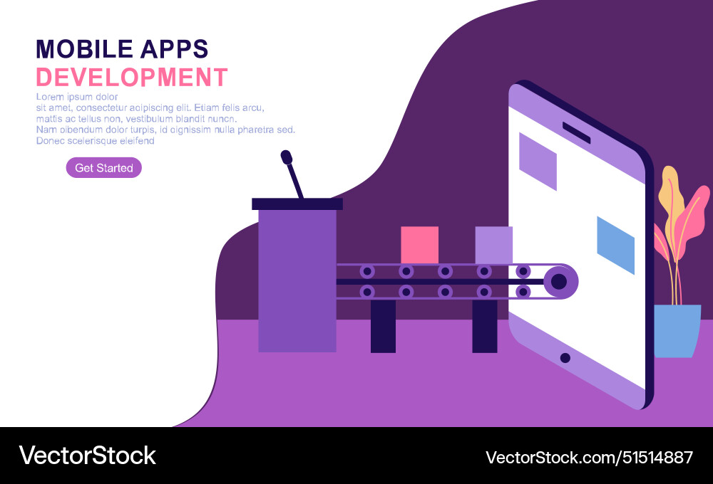 Landing page template for mobile app development Landing page template for mobile app development Vector Image