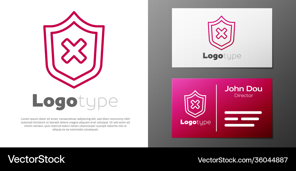 Logotype line shield with cross mark icon isolated Logotype line shield with cross mark icon isolated vector image