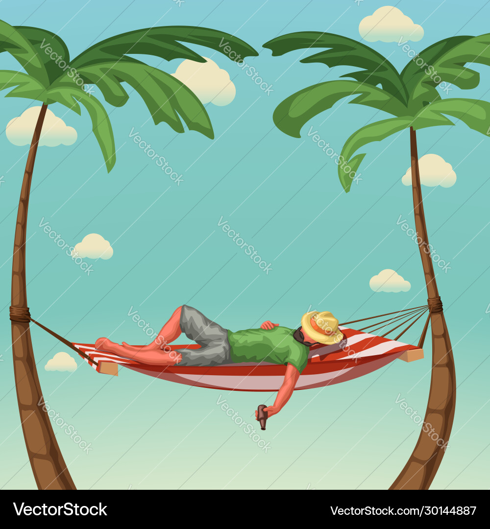 Man Relaxing in Hammock on Beach vector image