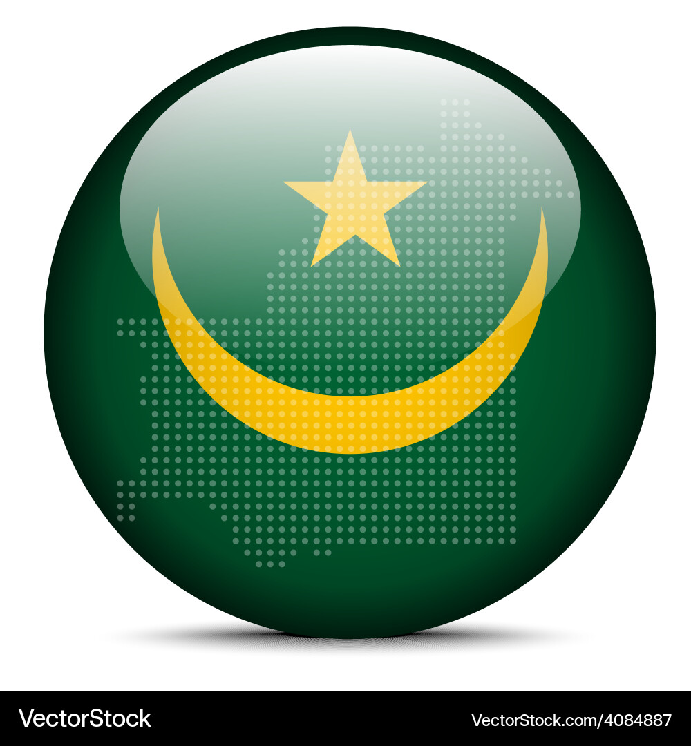 Map with dot pattern on flag button of mauritania vector image