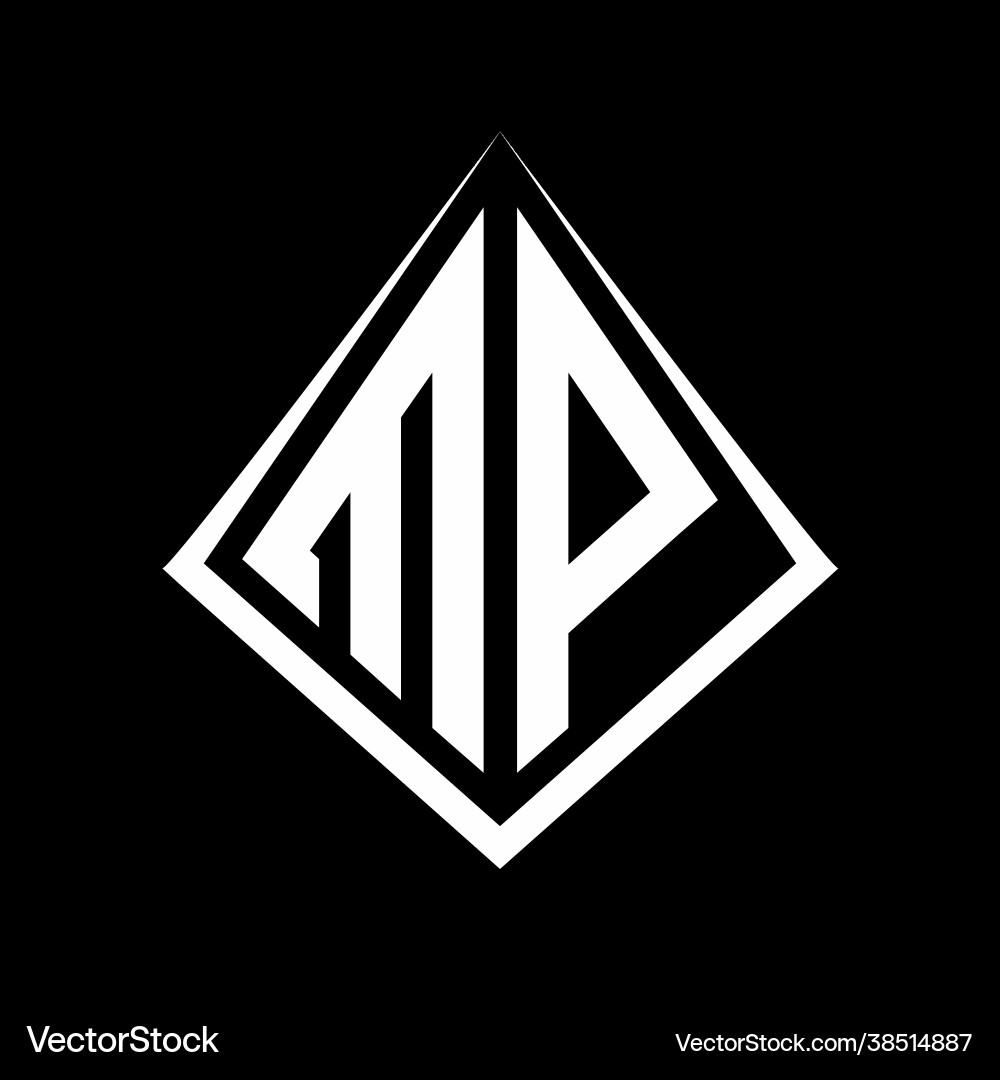 Mp logo letters monogram with prisma shape design Mp logo letters monogram with prisma shape design Vector Image