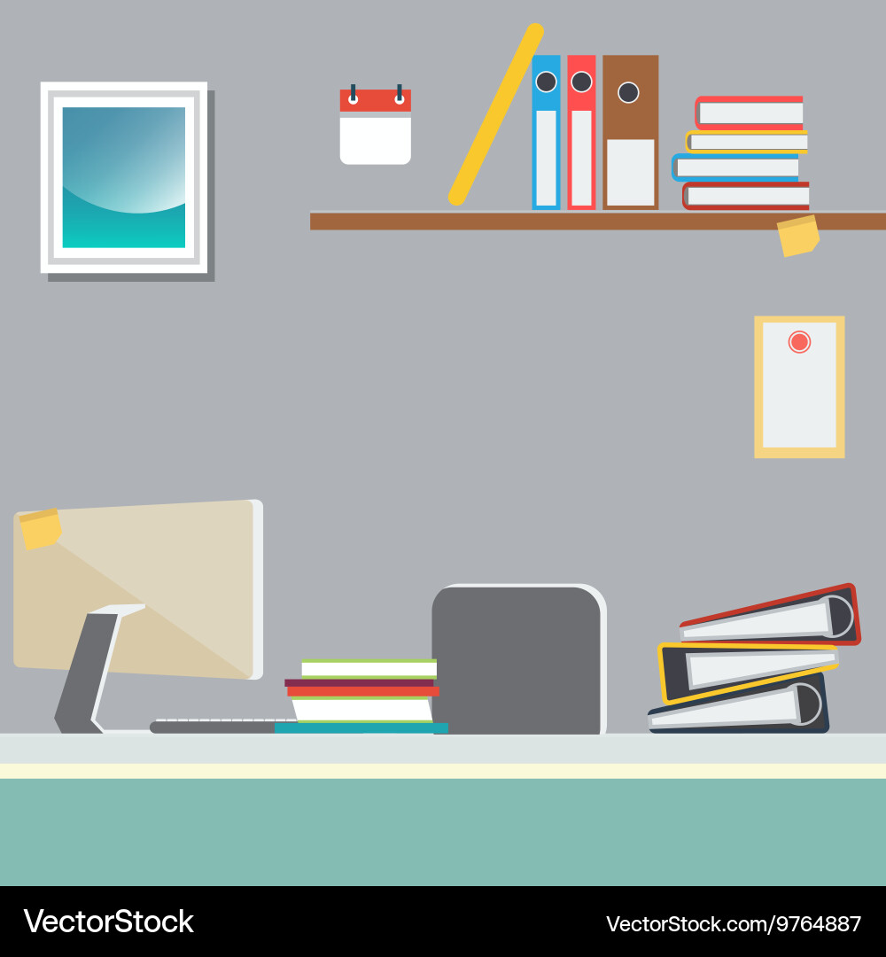 Office work place with computer and papers vector image