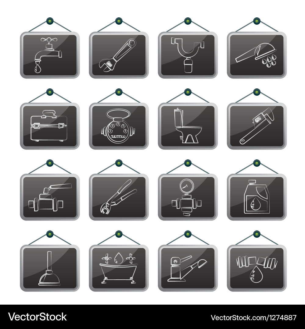 Plumbing objects and tools icons vector image