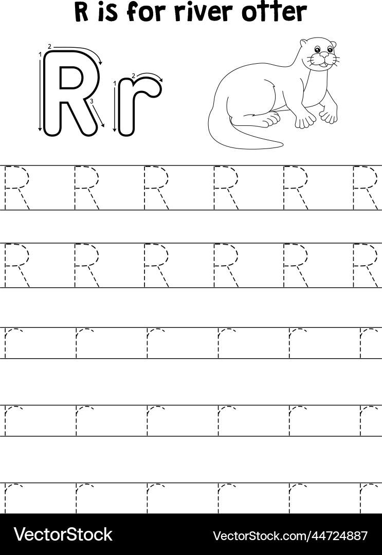 River otter animal tracing letter abc coloring r River otter animal tracing letter abc coloring r vector image
