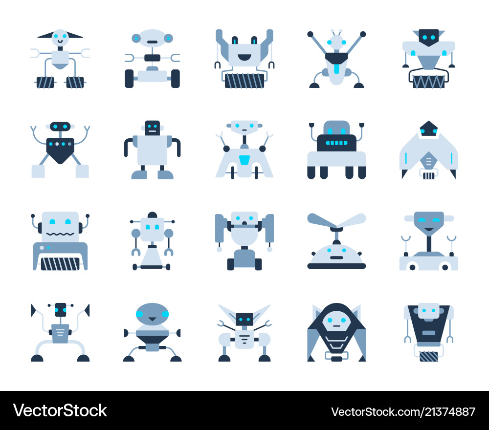 Robot simple flat color icons set vector image