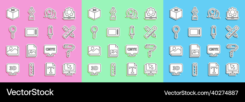 Set line computer monitor and cursor paint roller Set line computer monitor and cursor paint roller vector image