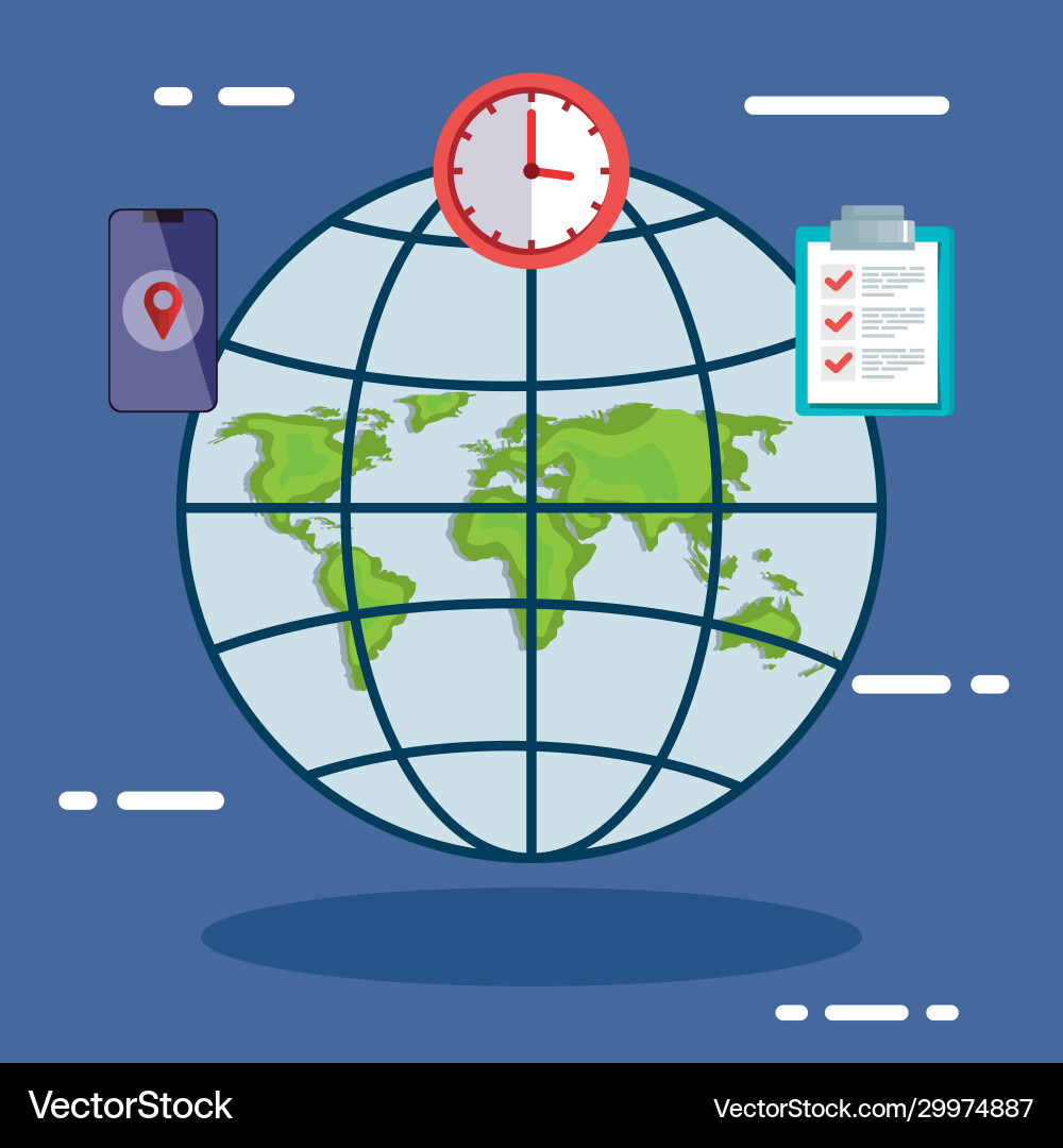 World map sphere and icon set design World map sphere and icon set design Vector Image