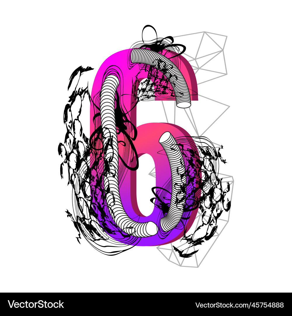 Abstract number 6 six decorative art brush – Royalty-Free Vector