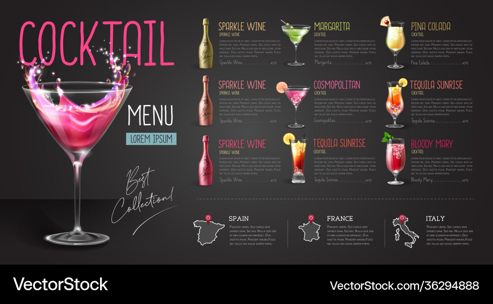 Cocktail menu design with realistic Cocktail menu design with realistic vector image